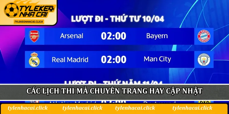 Các lịch thi mà chuyên trang hay cập nhật